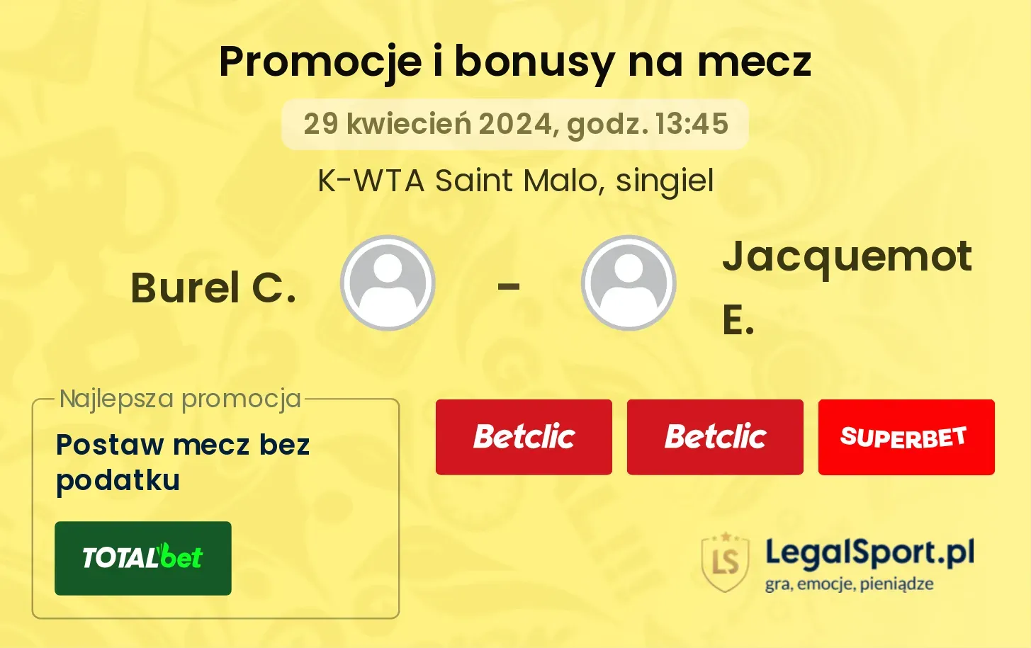 Burel C. - Jacquemot E. promocje bonusy na mecz