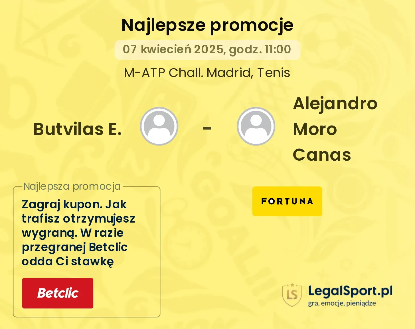 Butvilas E. - Alejandro Moro Canas promocje u bukmacherów