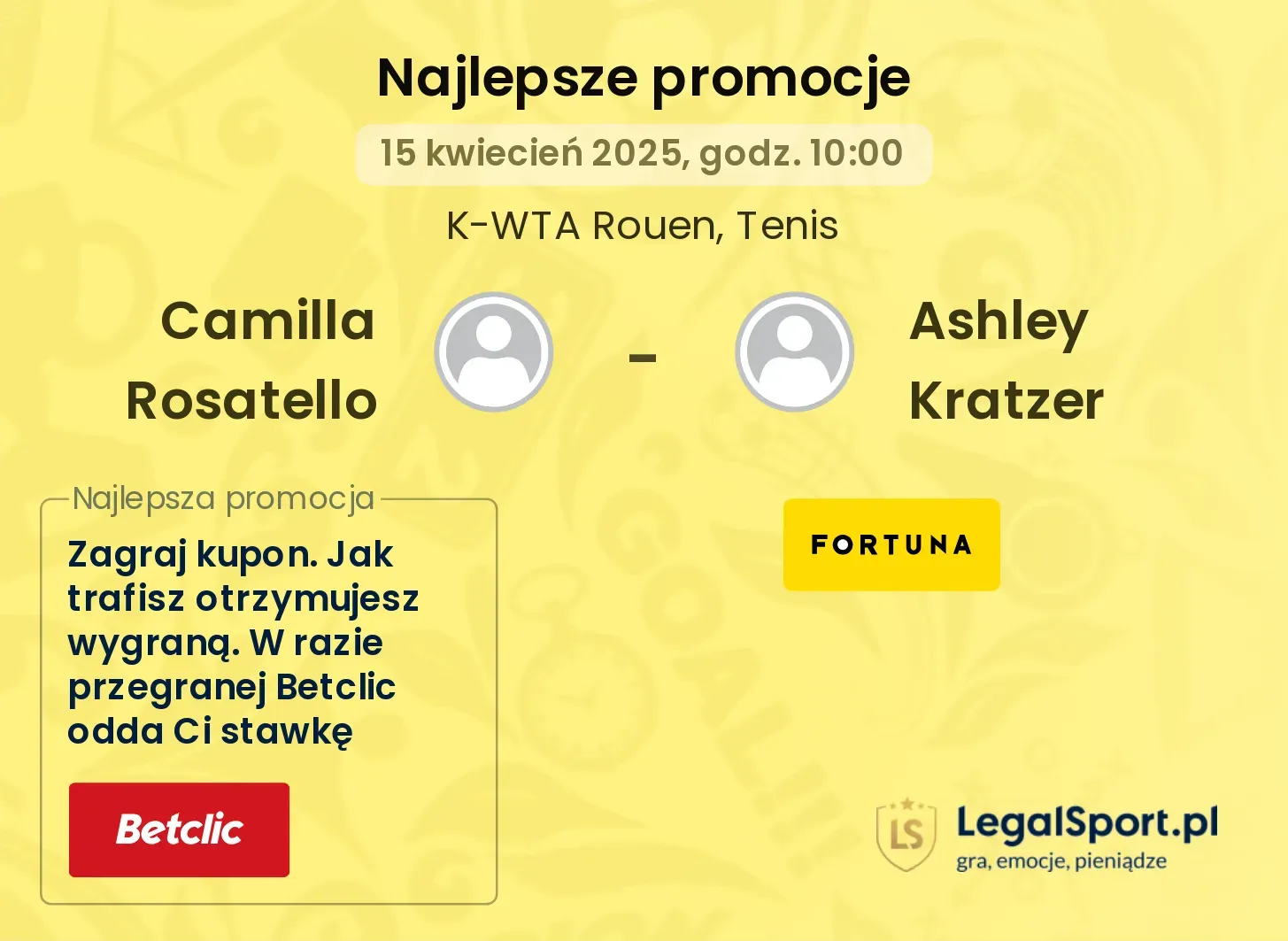 Camilla Rosatello - Ashley Kratzer promocje u bukmacherów