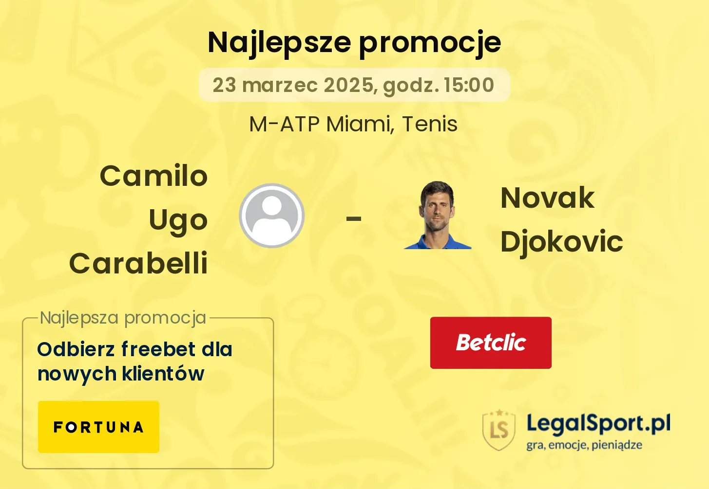 Camilo Ugo Carabelli - Novak Djokovic promocje bukmacherskie