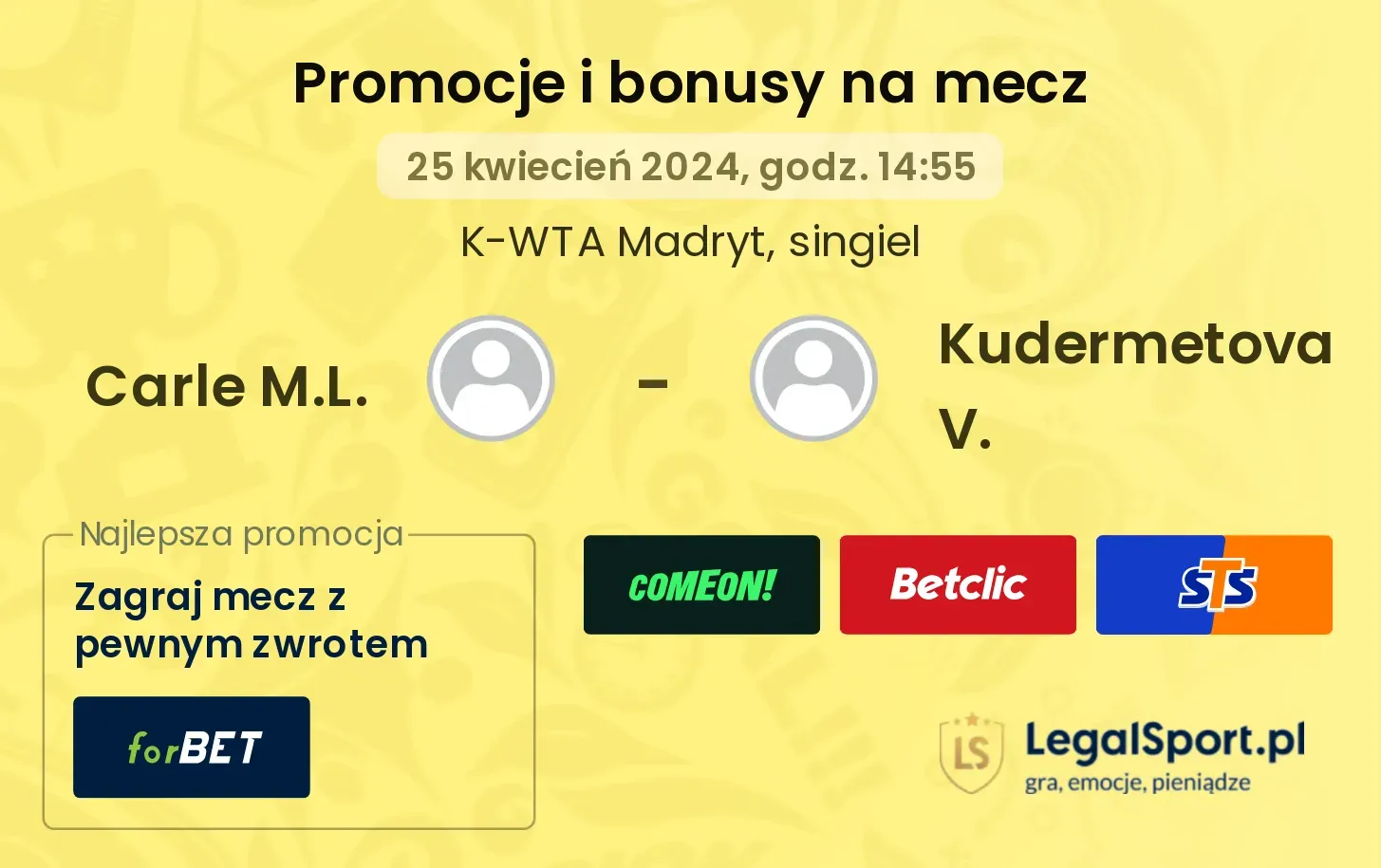 Carle M.L. - Kudermetova V. promocje bonusy na mecz