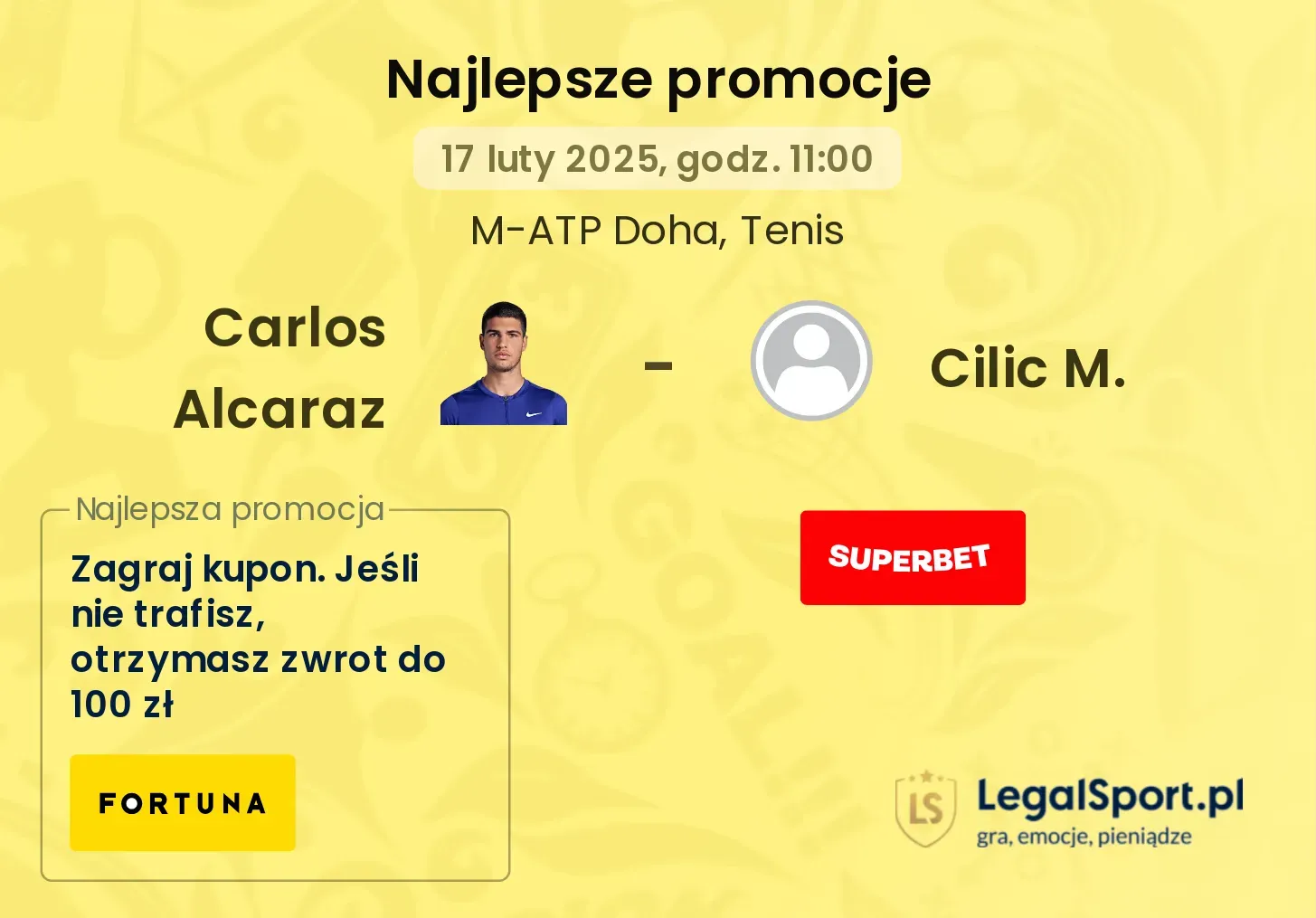 Carlos Alcaraz - Cilic M. promocje u bukmacherów