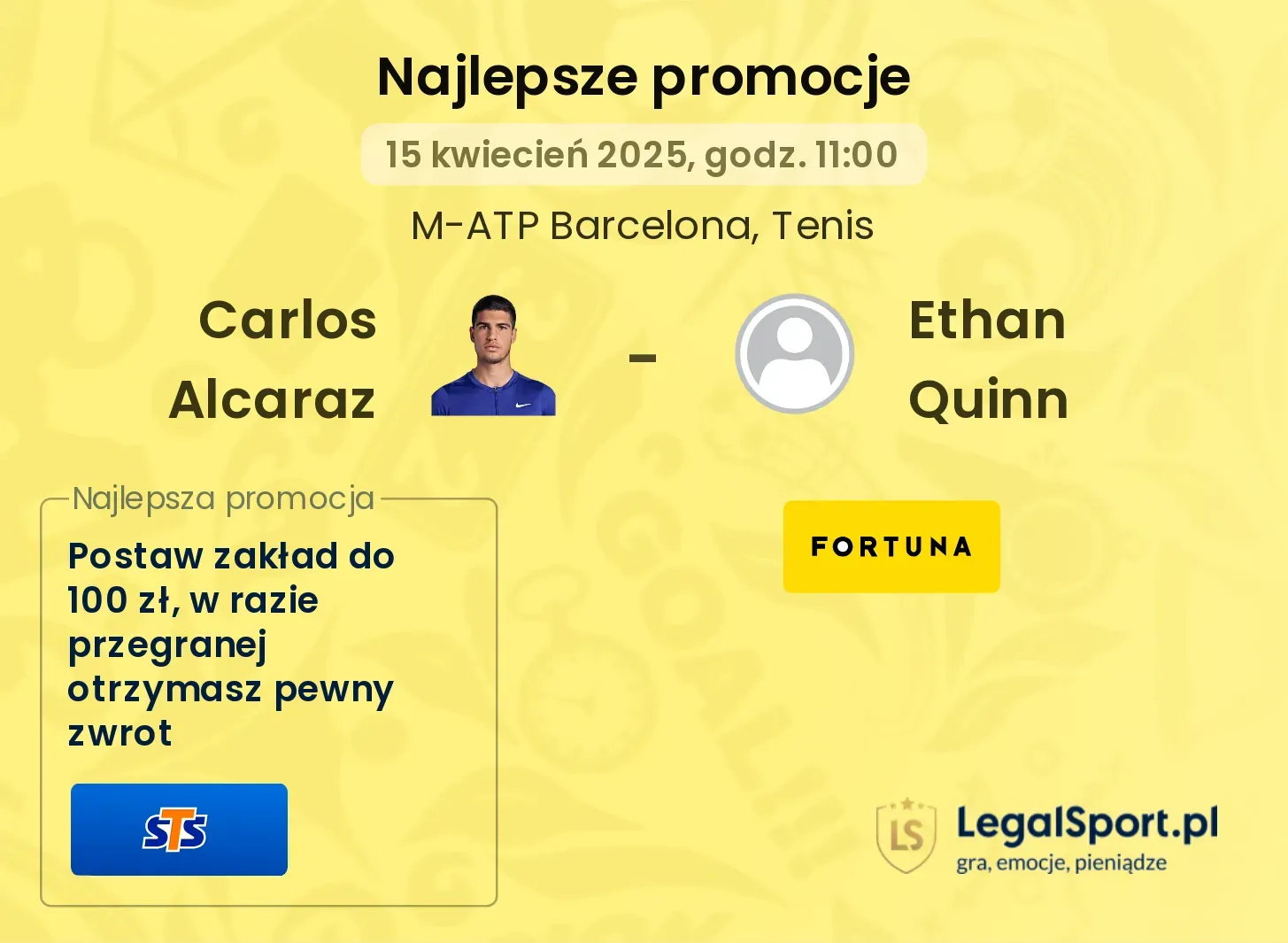 Carlos Alcaraz - Ethan Quinn promocje u bukmacherów