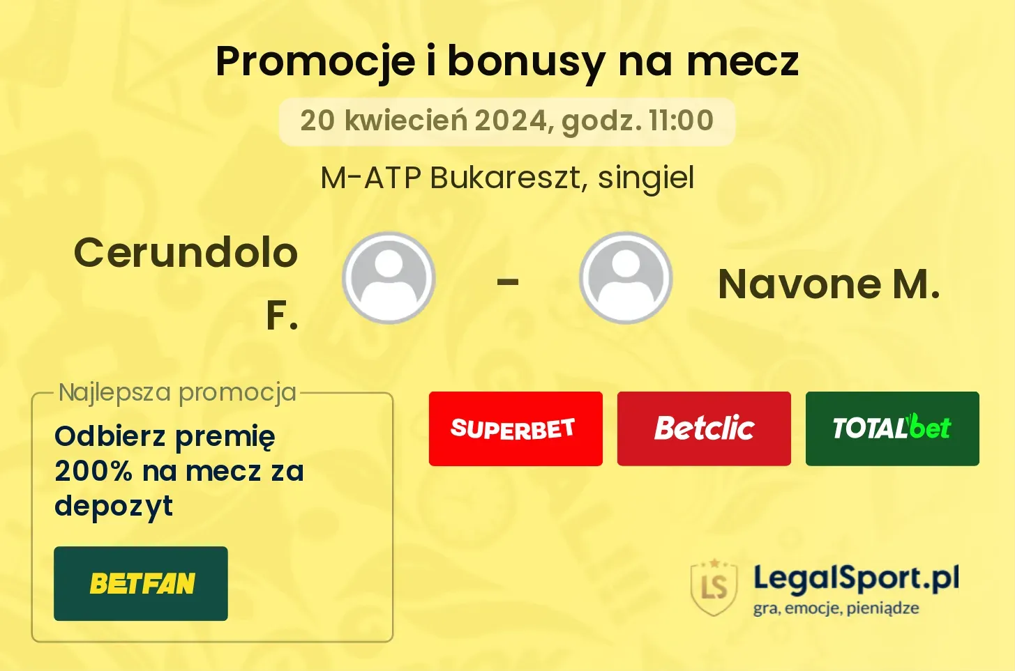 Cerundolo F. - Navone M. promocje bonusy na mecz