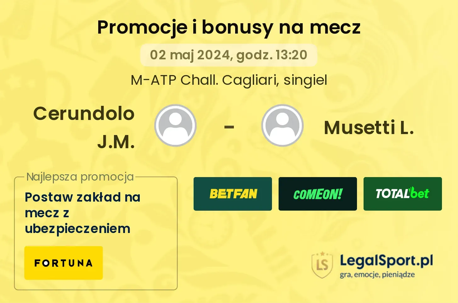 Cerundolo J.M. - Musetti L. promocje bonusy na mecz
