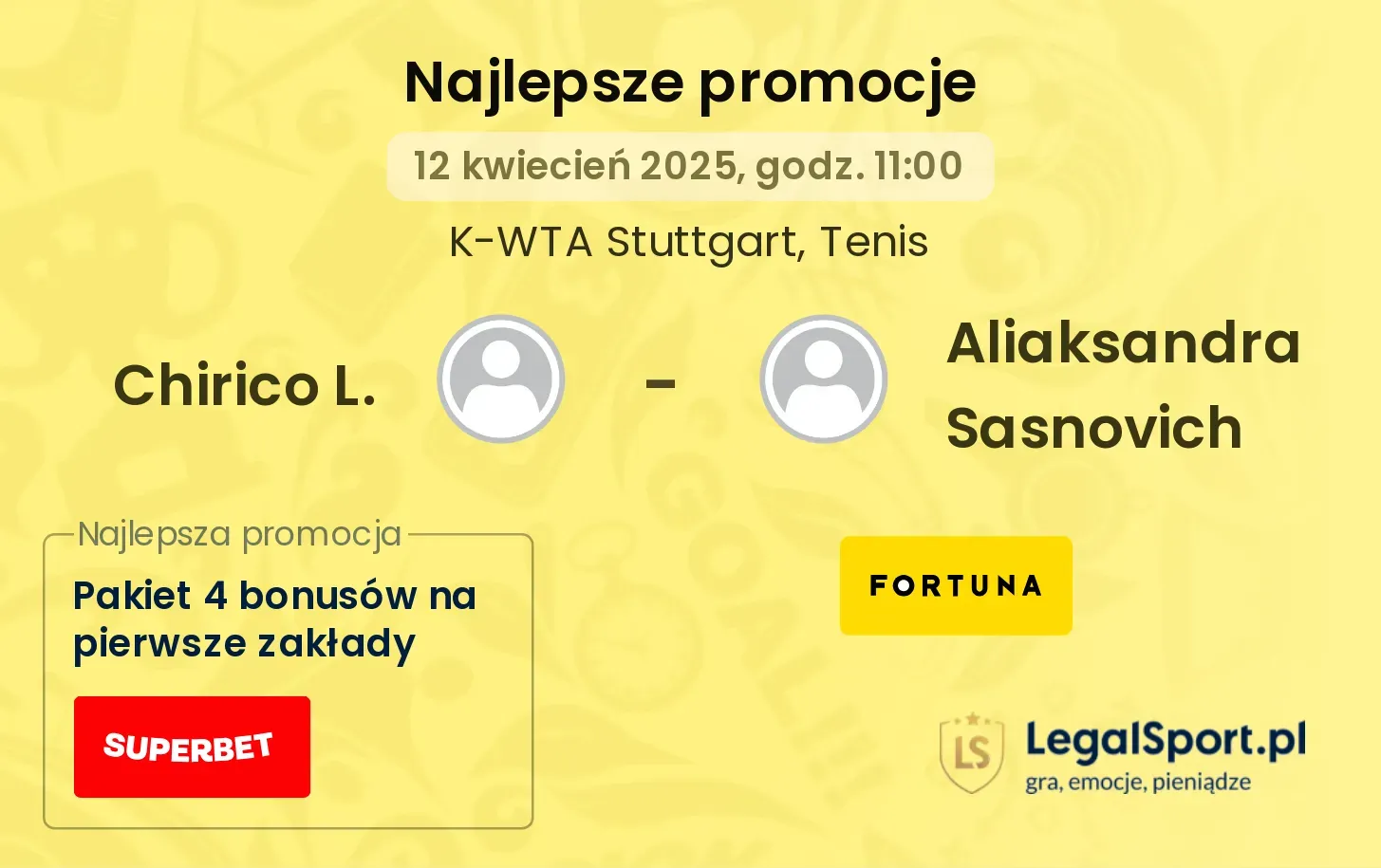 Chirico L. - Aliaksandra Sasnovich promocje bukmacherskie