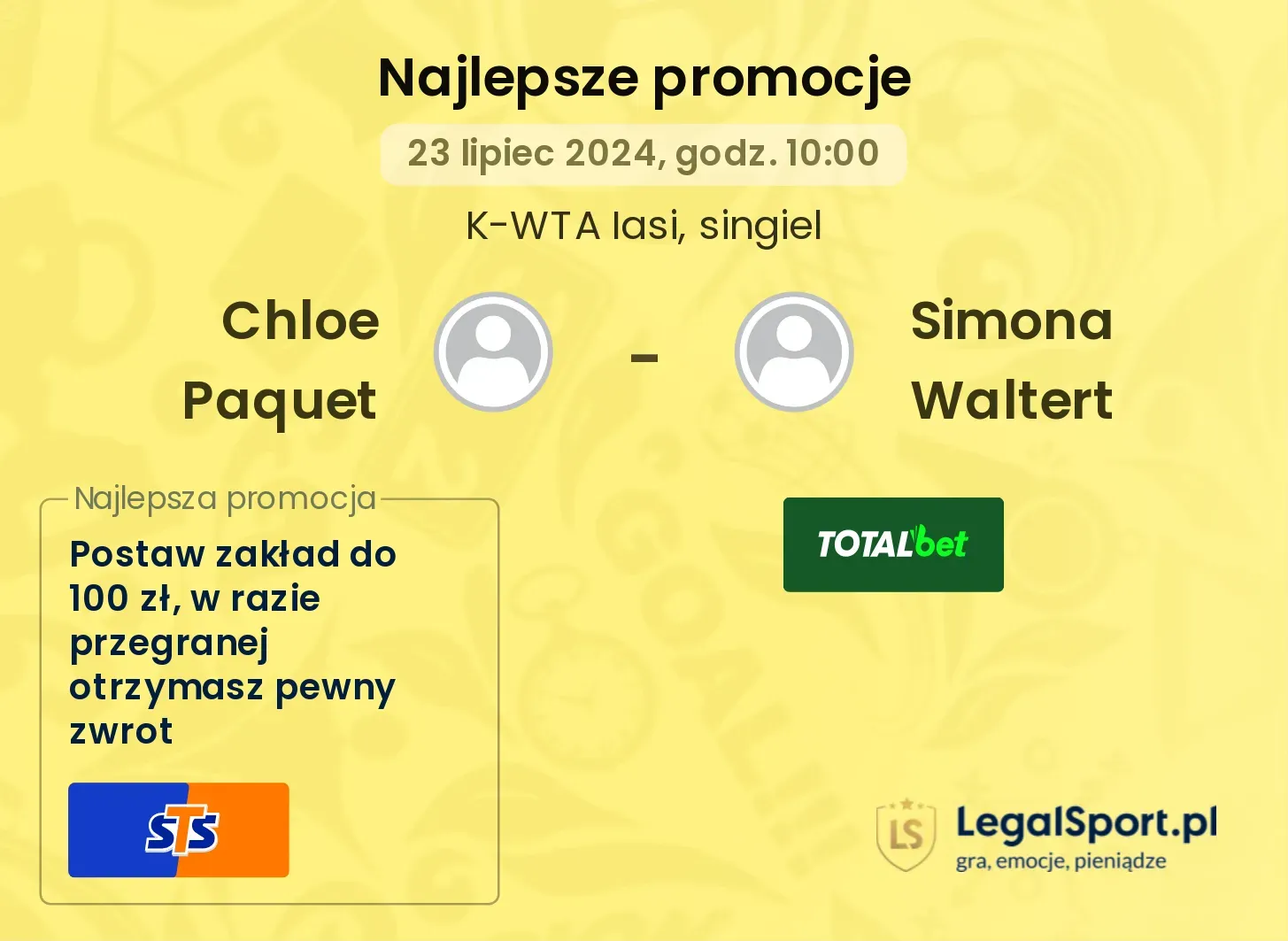 Chloe Paquet - Simona Waltert promocje u bukmacherów (23.07, 10:00)