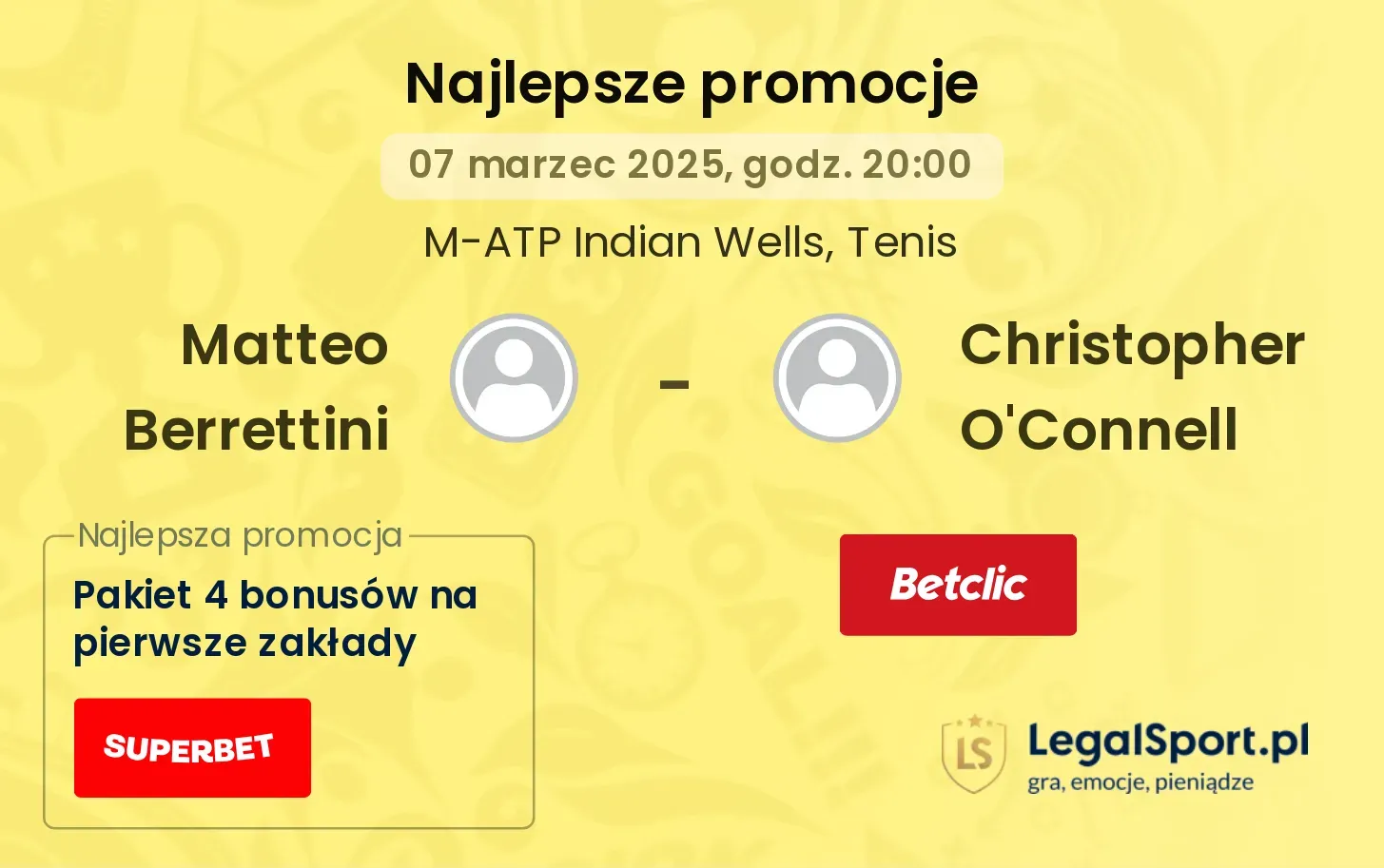 Matteo Berrettini - Christopher O'Connell promocje bukmacherskie