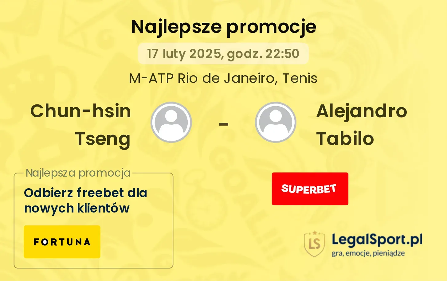 Chun-hsin Tseng - Alejandro Tabilo promocje bukmacherskie