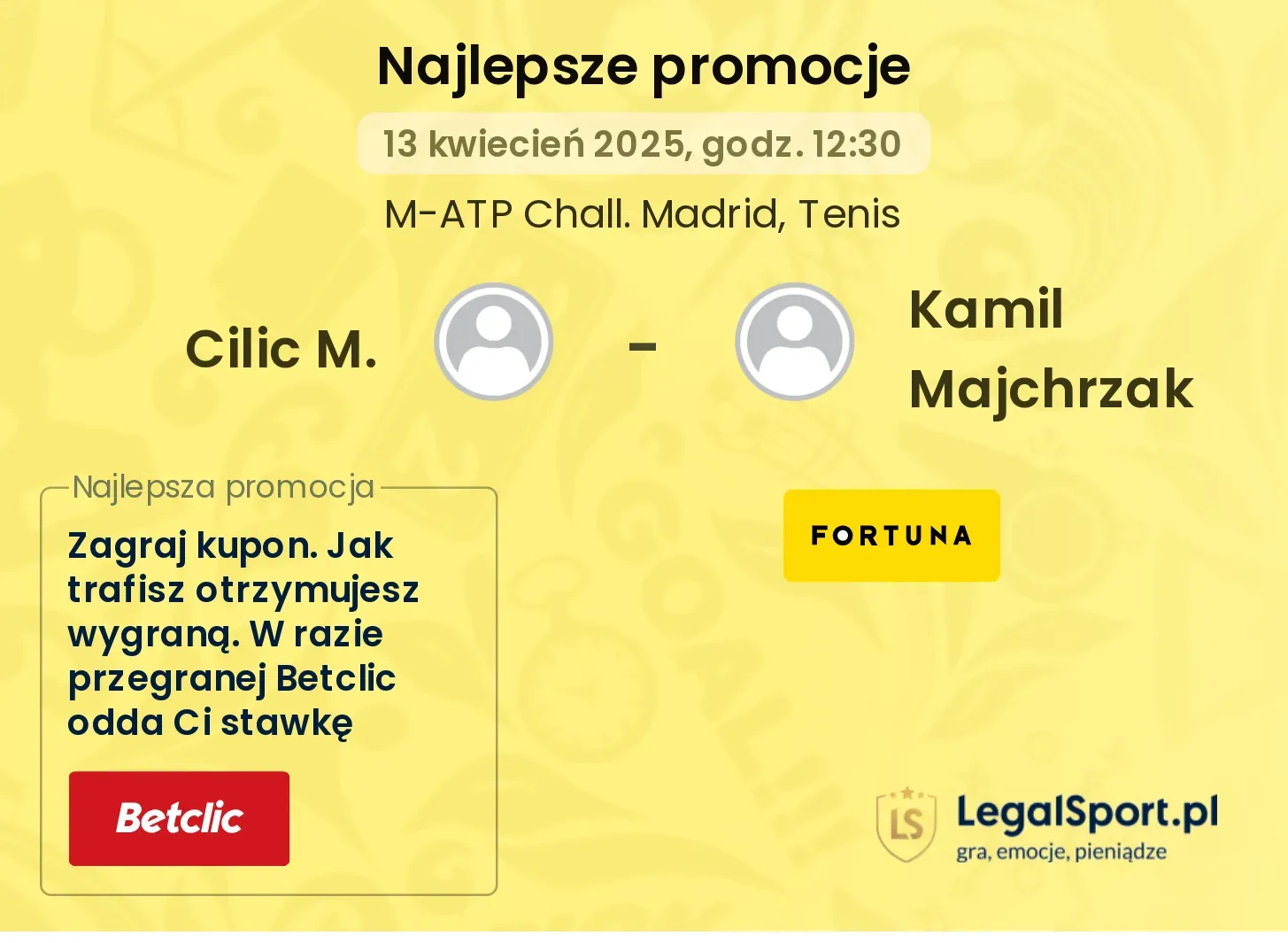 Cilic M. - Kamil Majchrzak promocje u bukmacherów