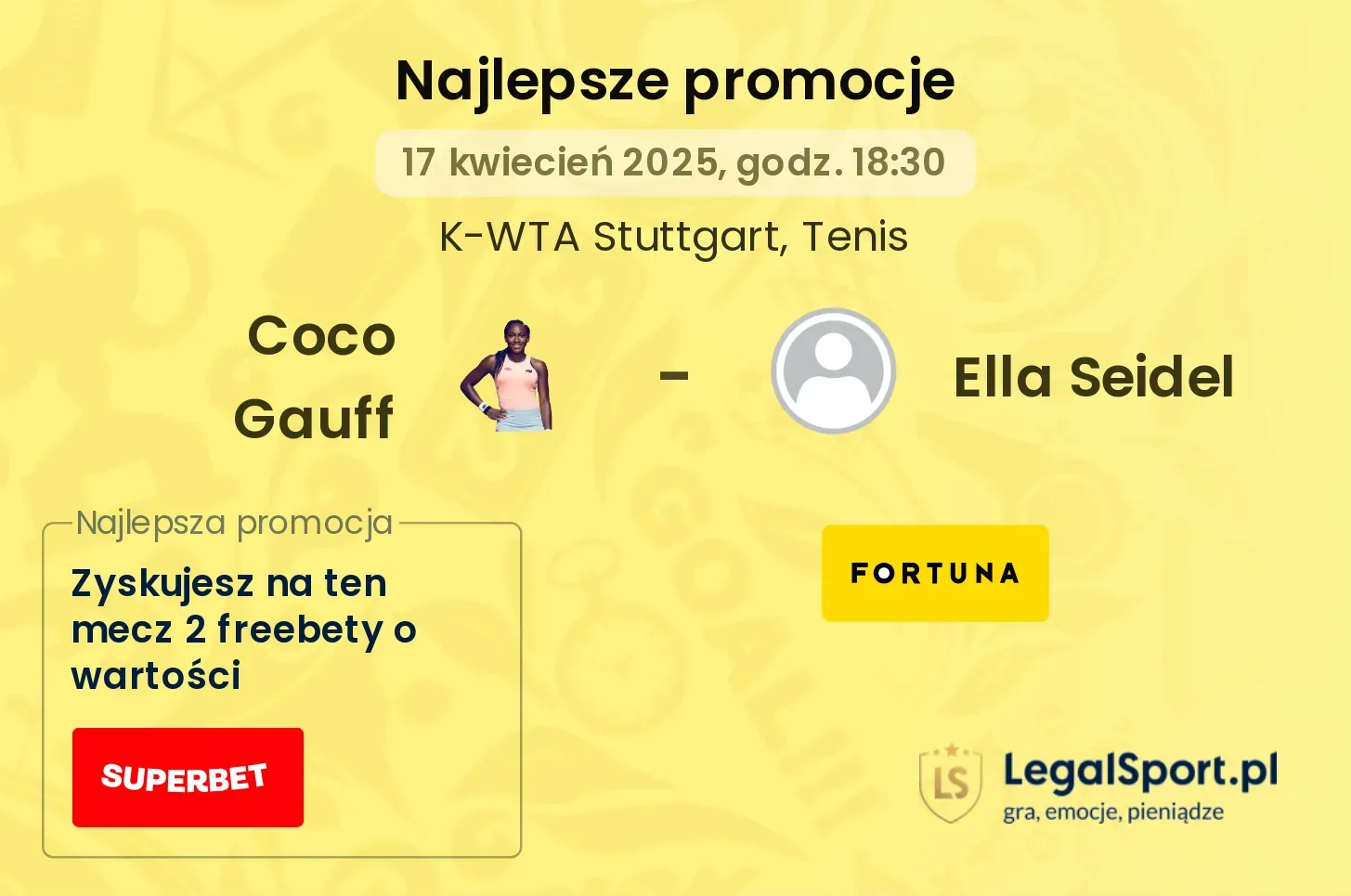 Coco Gauff - Ella Seidel promocje bukmacherskie