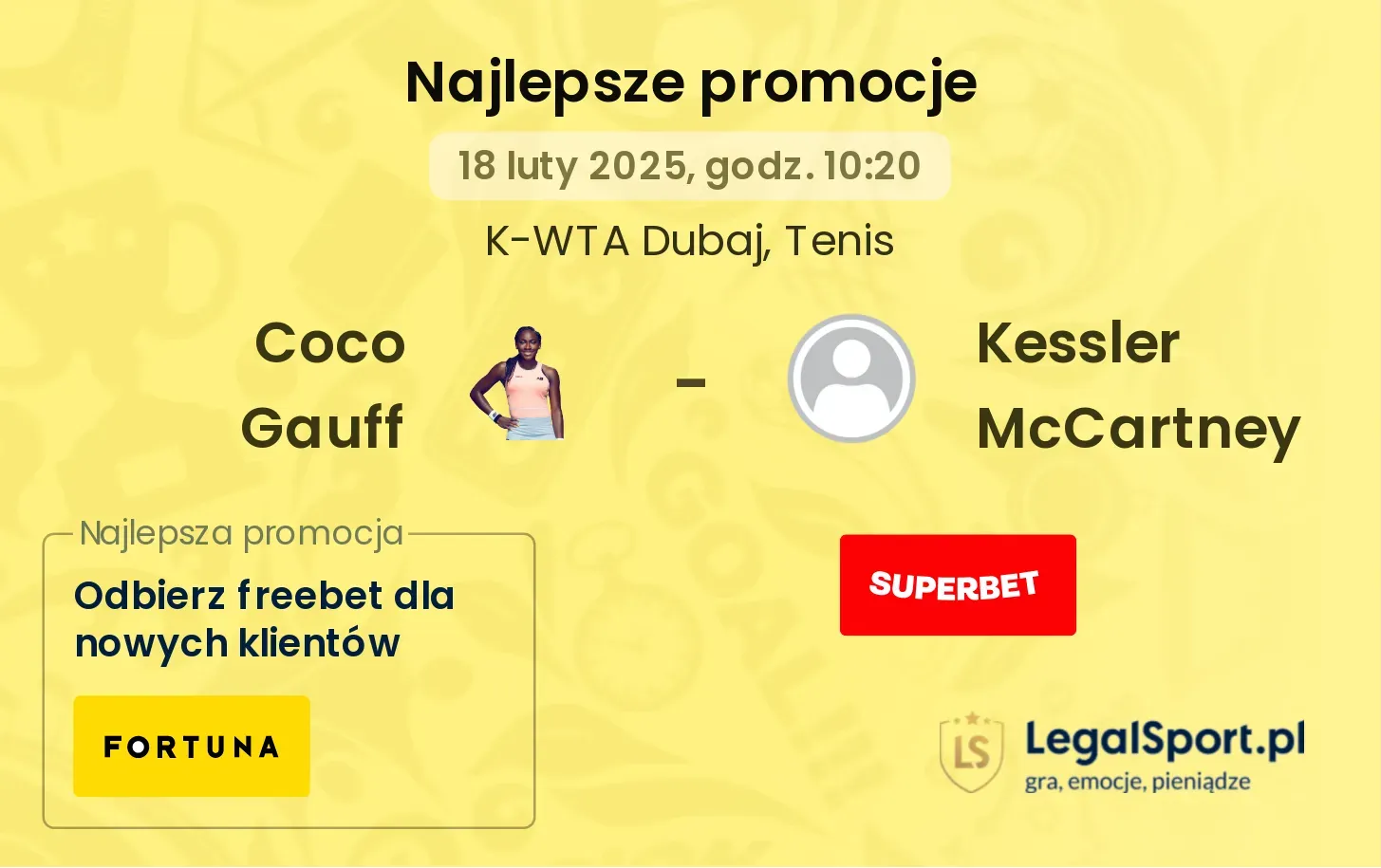 Coco Gauff - Kessler McCartney promocje bukmacherskie