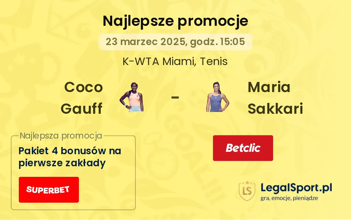 Coco Gauff - Maria Sakkari promocje bukmacherskie