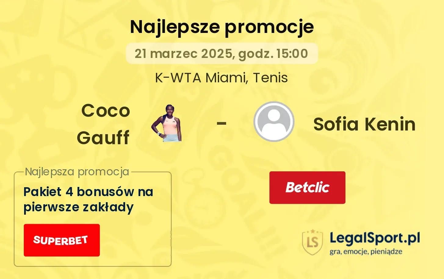 Coco Gauff - Sofia Kenin promocje bukmacherskie