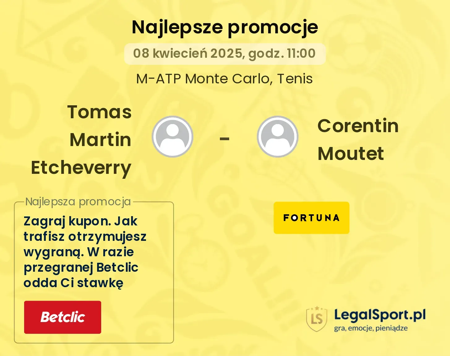 Tomas Martin Etcheverry - Corentin Moutet promocje u bukmacherów