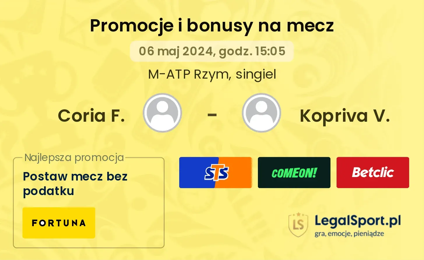 Coria F. - Kopriva V. promocje bonusy na mecz