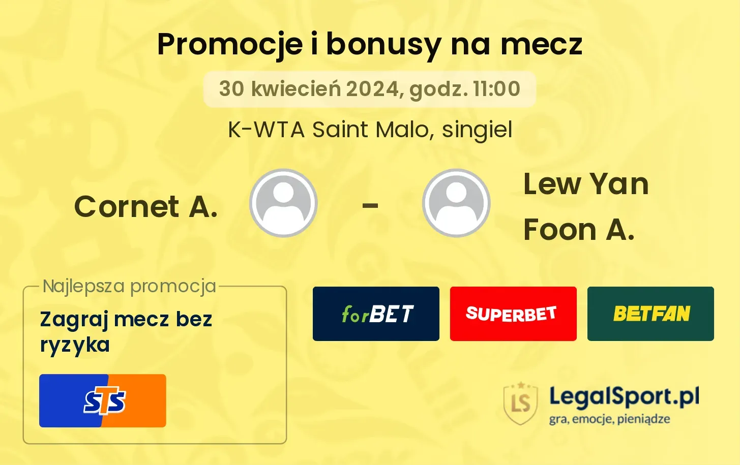 Cornet A. - Lew Yan Foon A. promocje bonusy na mecz