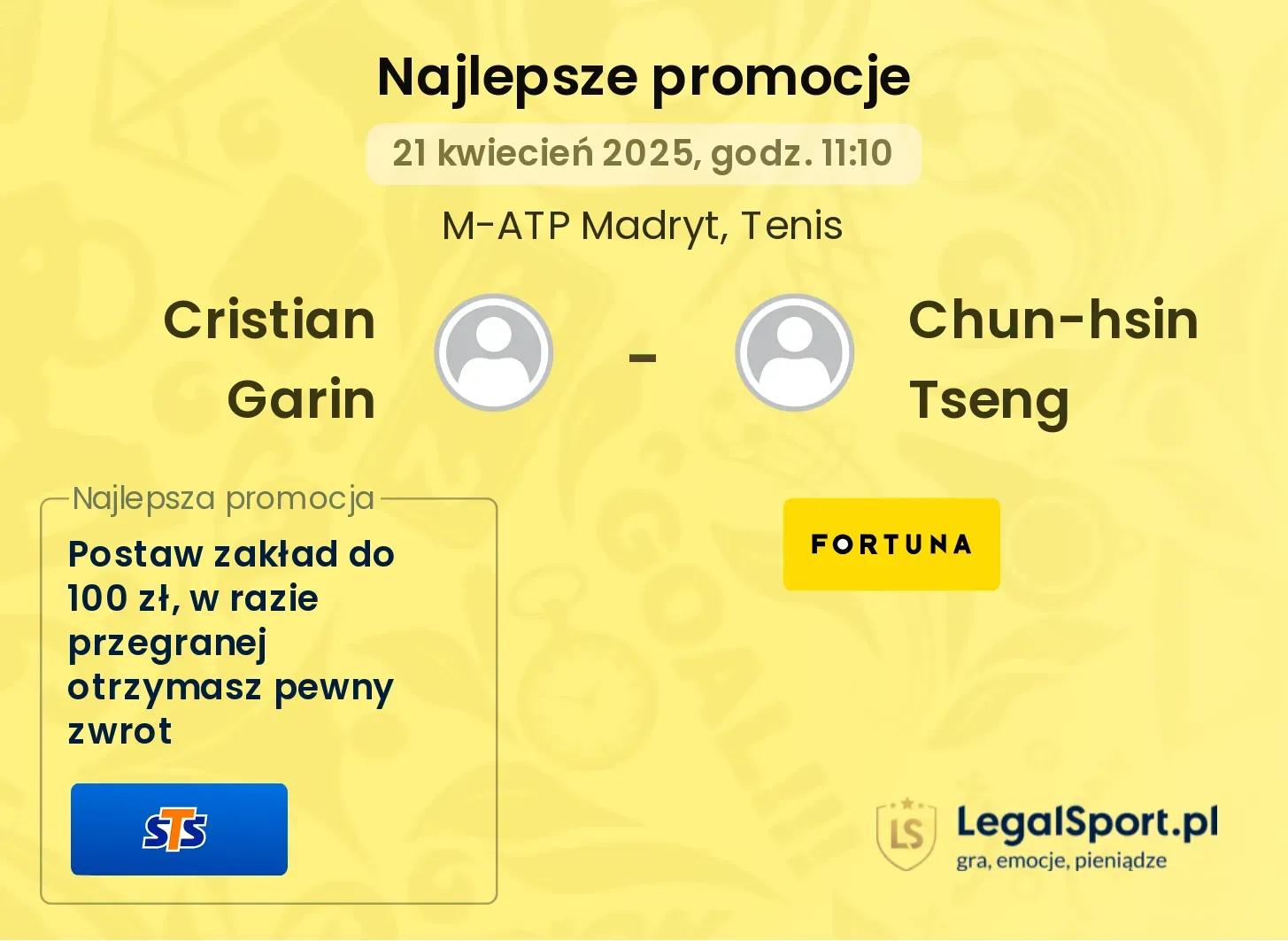 Cristian Garin - Chun-hsin Tseng promocje bukmacherskie