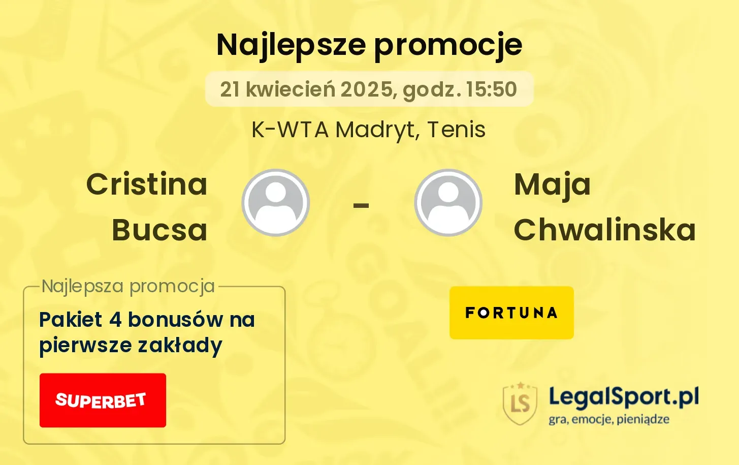 Cristina Bucsa - Maja Chwalinska promocje bonusy na mecz