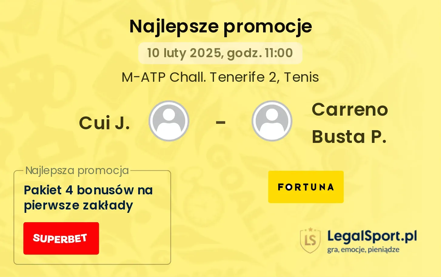 Cui J. - Carreno Busta P. promocje bukmacherskie