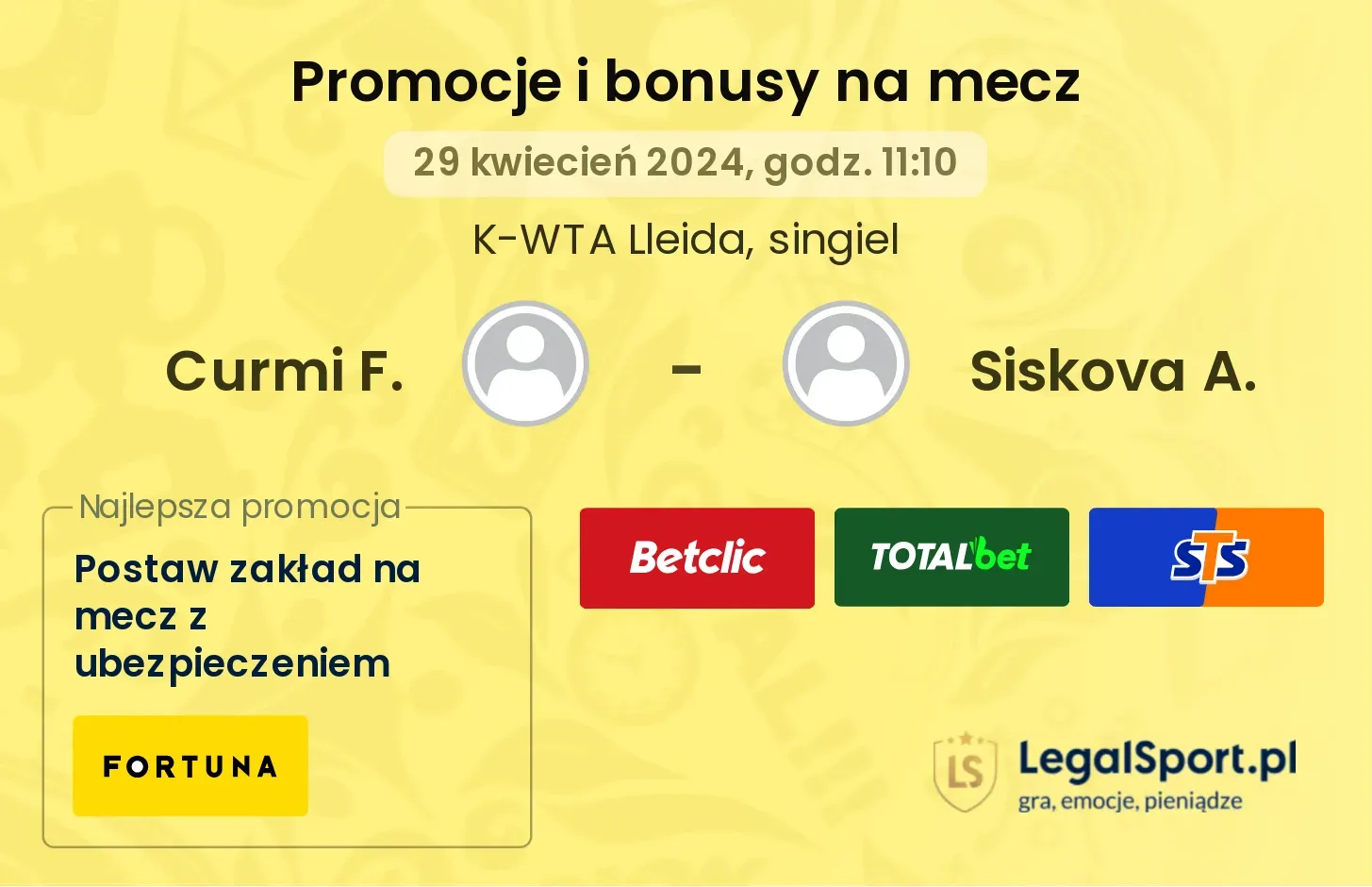 Curmi F. - Siskova A. promocje bonusy na mecz