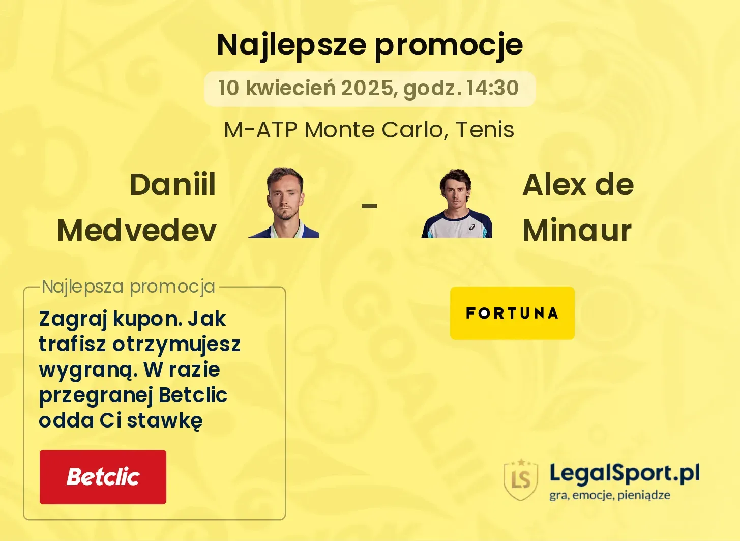 Daniil Medvedev - Alex de Minaur promocje u bukmacherów