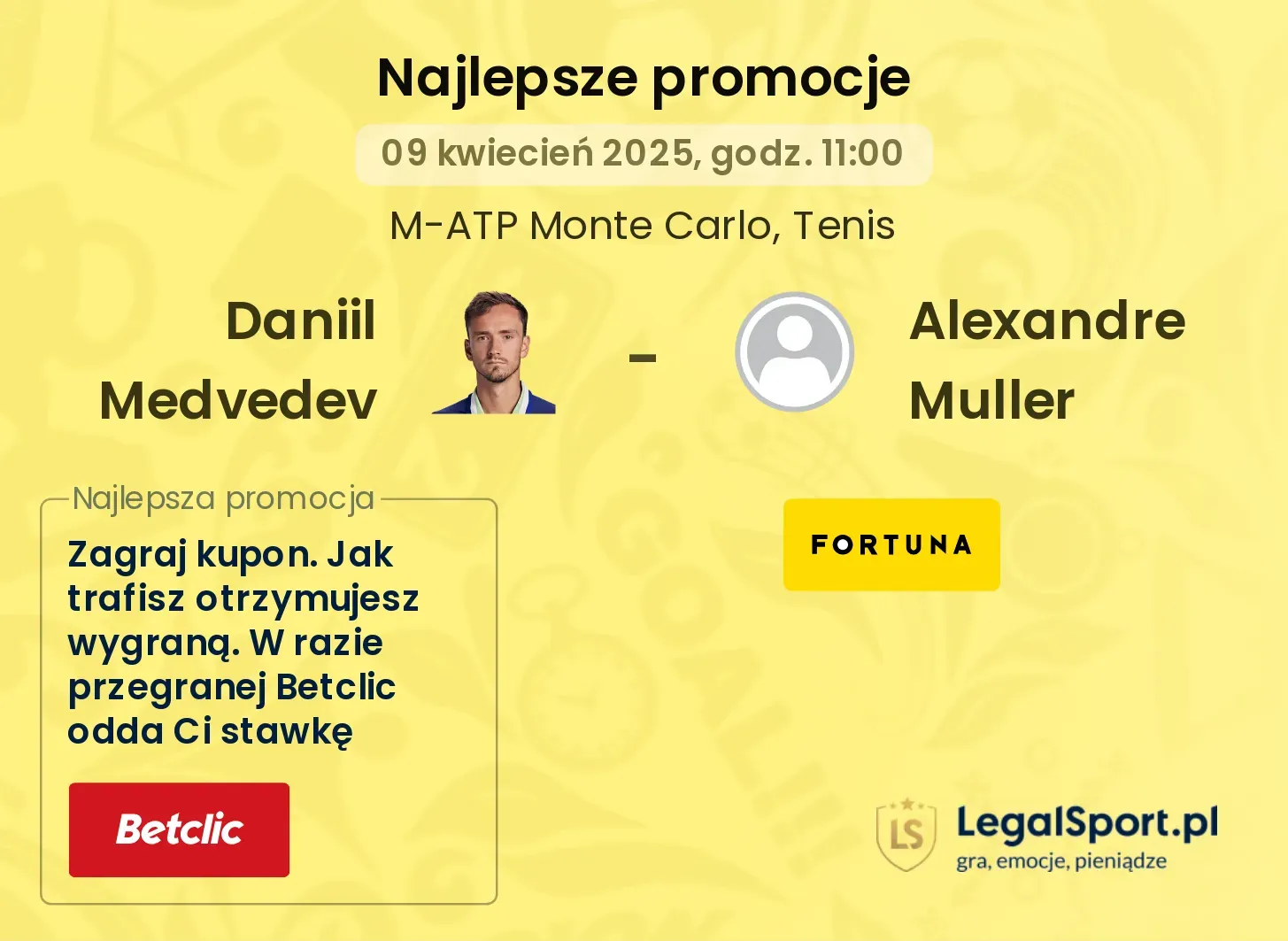 Daniil Medvedev - Alexandre Muller promocje u bukmacherów