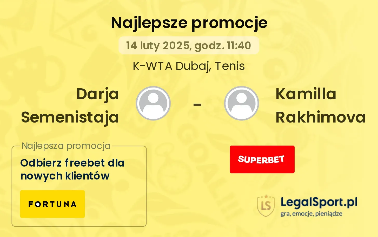 Darja Semenistaja - Kamilla Rakhimova promocje u bukmacherów