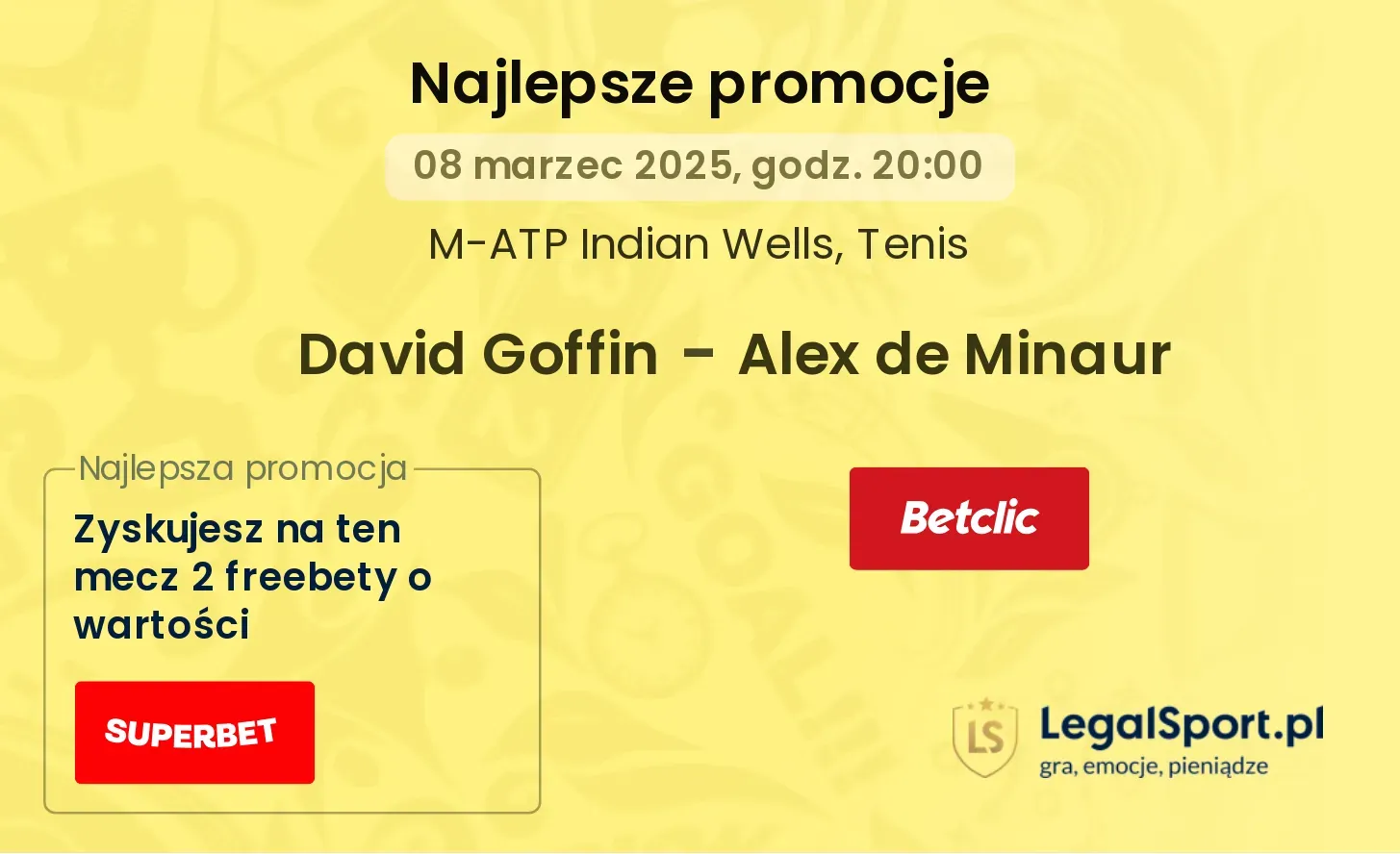David Goffin - Alex de Minaur promocje u bukmacherów