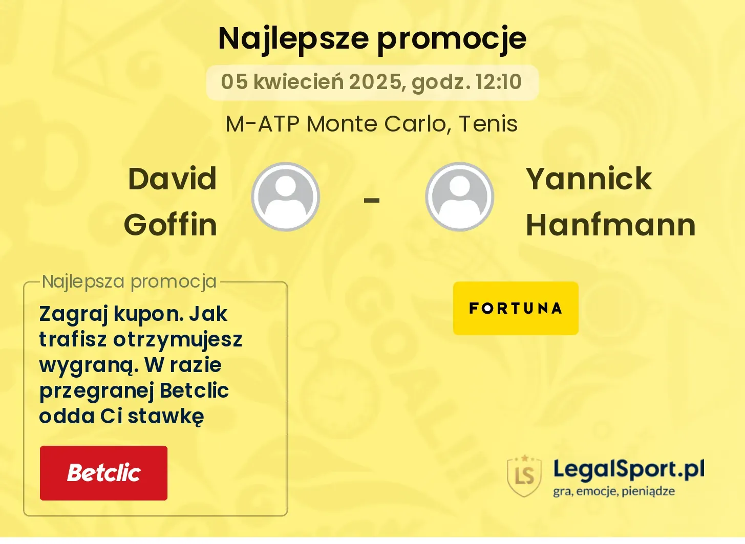 David Goffin - Yannick Hanfmann promocje u bukmacherów