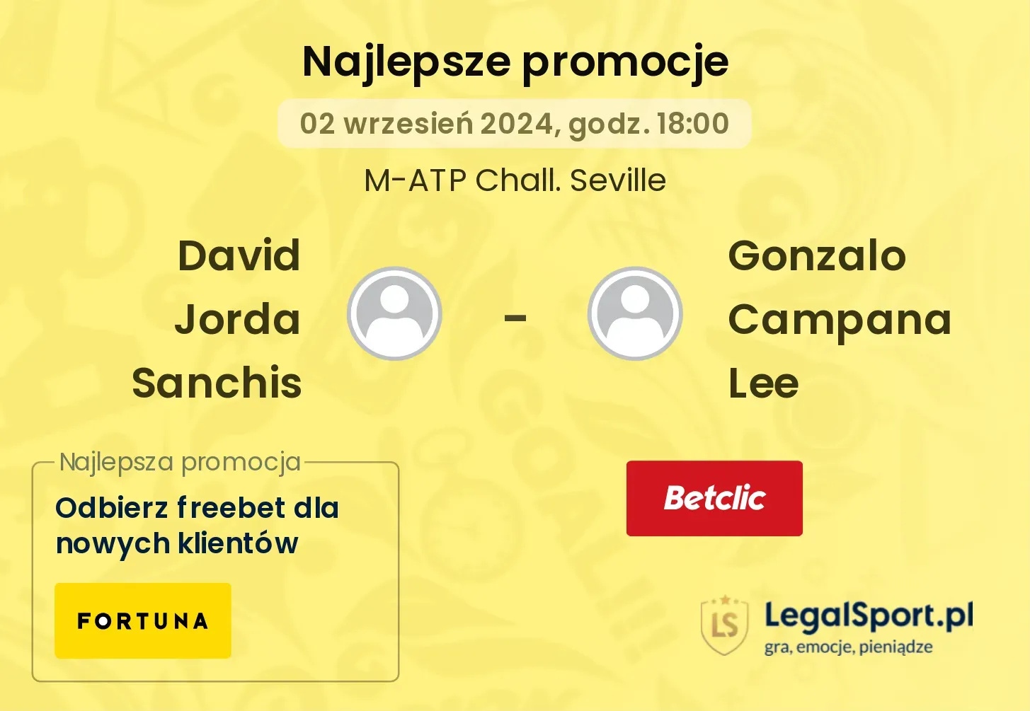 David Jorda Sanchis - Gonzalo Campana Lee promocje u bukmacherów 02.09, 18:00
