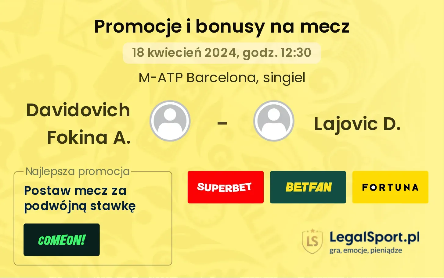 Davidovich Fokina A. - Lajovic D. promocje bonusy na mecz