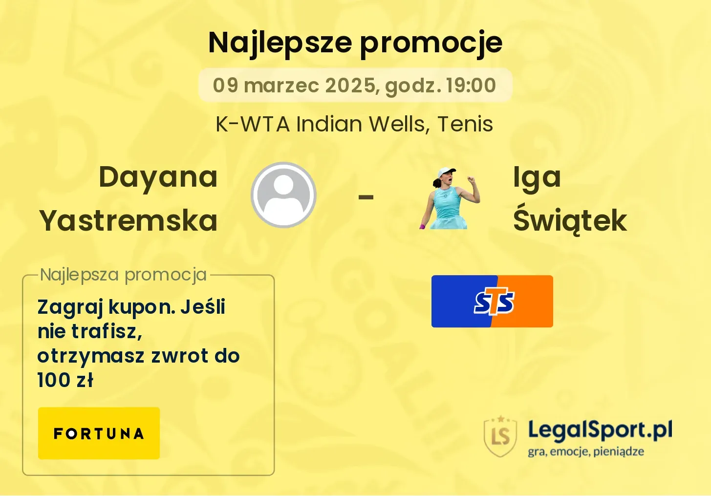 Dayana Yastremska - Iga Świątek promocje u bukmacherów