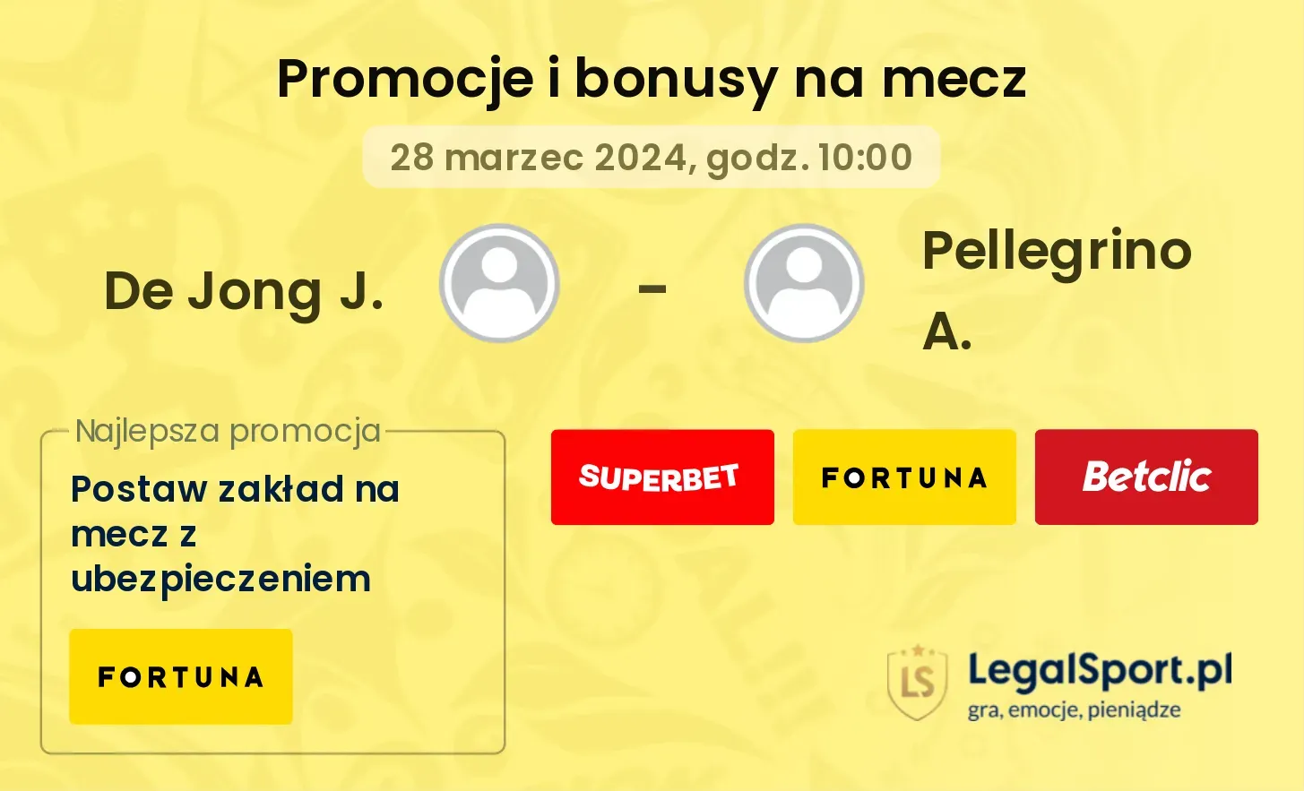 De Jong J. - Pellegrino A. promocje bonusy na mecz