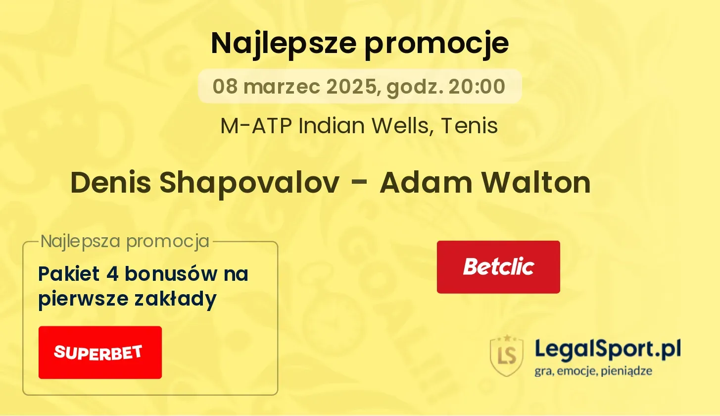Denis Shapovalov - Adam Walton promocje u bukmacherów