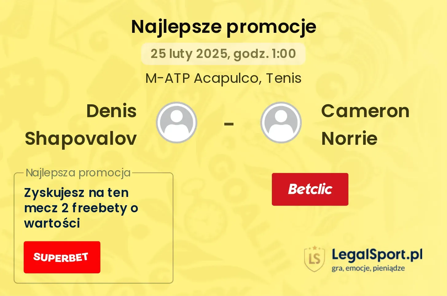 Denis Shapovalov - Cameron Norrie promocje bukmacherskie