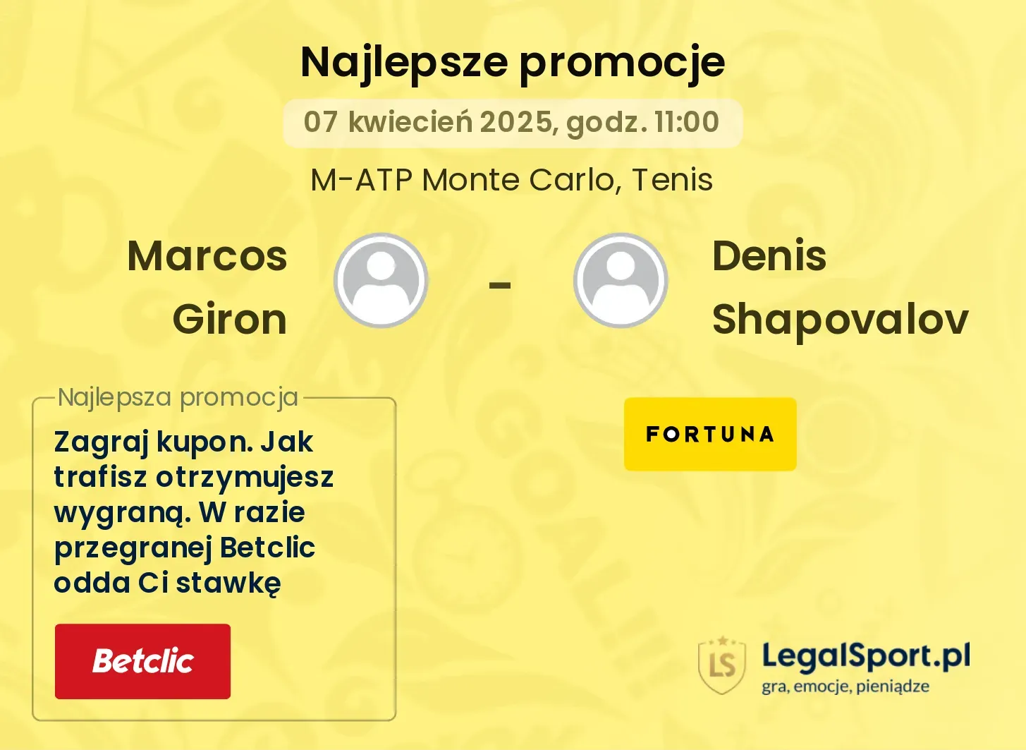 Marcos Giron - Denis Shapovalov promocje u bukmacherów