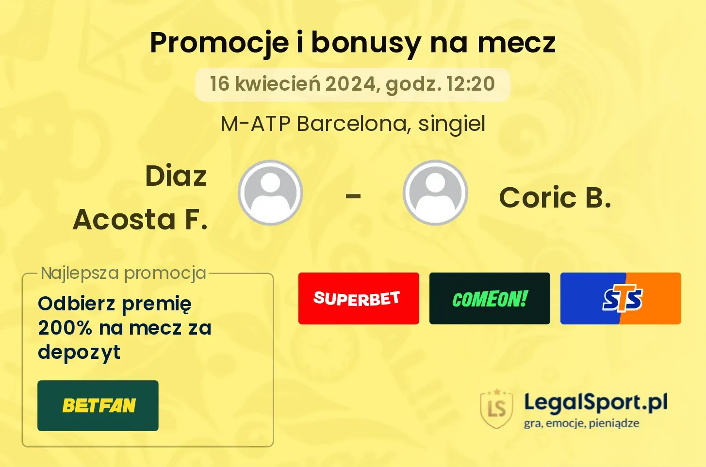 Diaz Acosta F. - Coric B. promocje bonusy na mecz