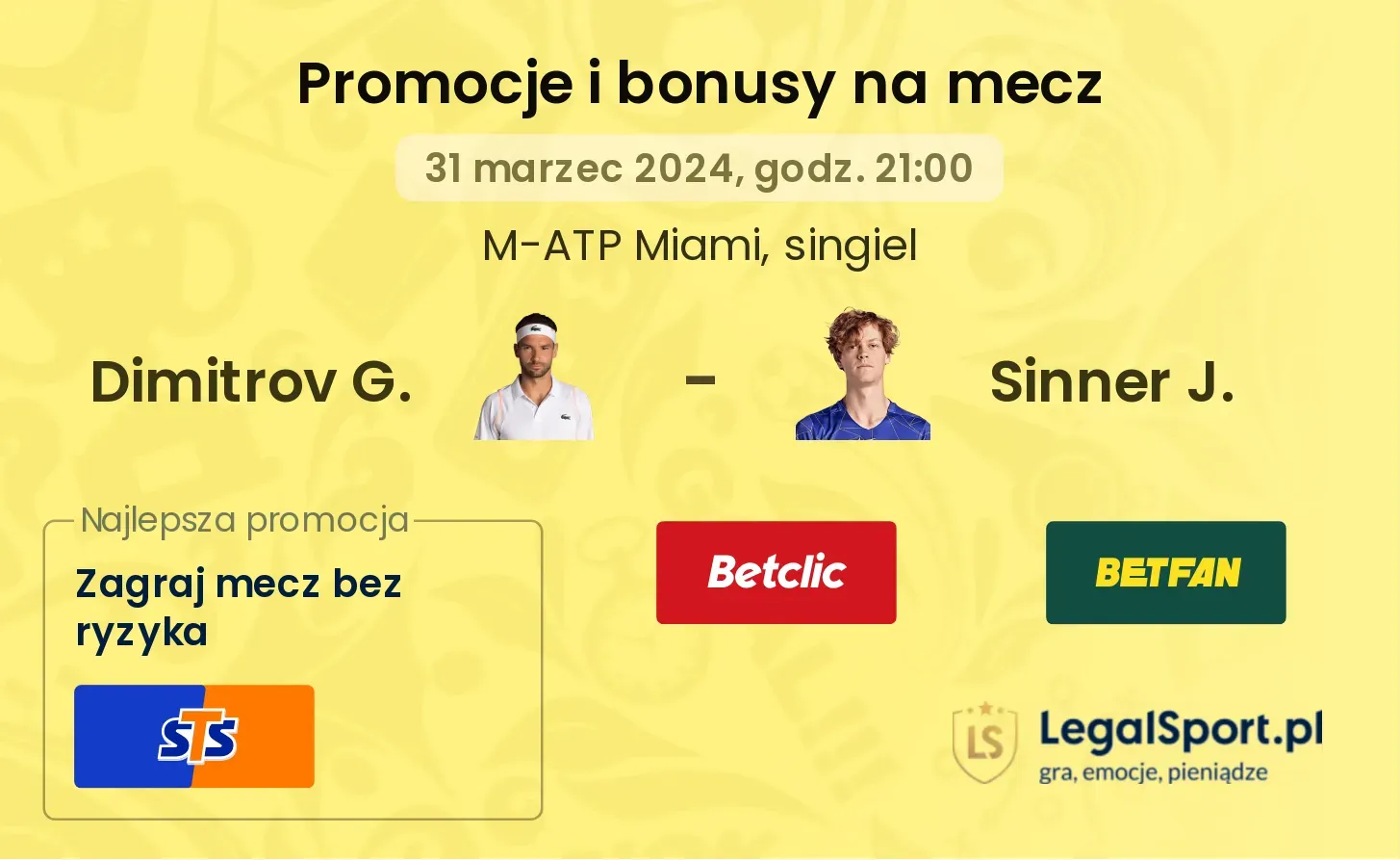 Dimitrov G. - Sinner J. promocje bonusy na mecz