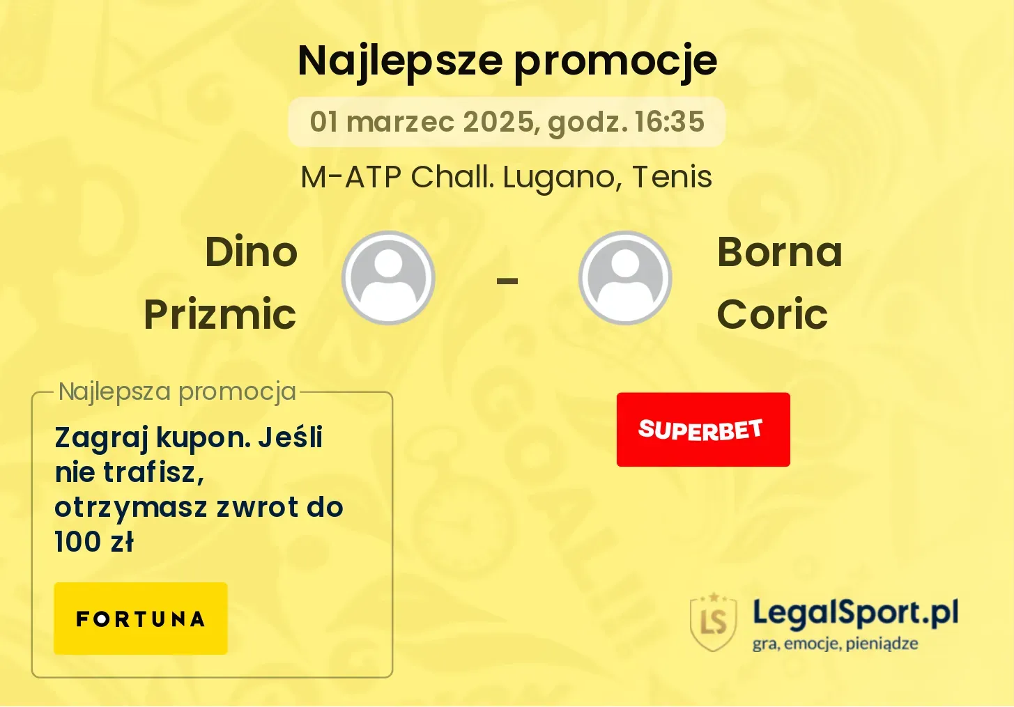 Dino Prizmic - Borna Coric promocje u bukmacherów