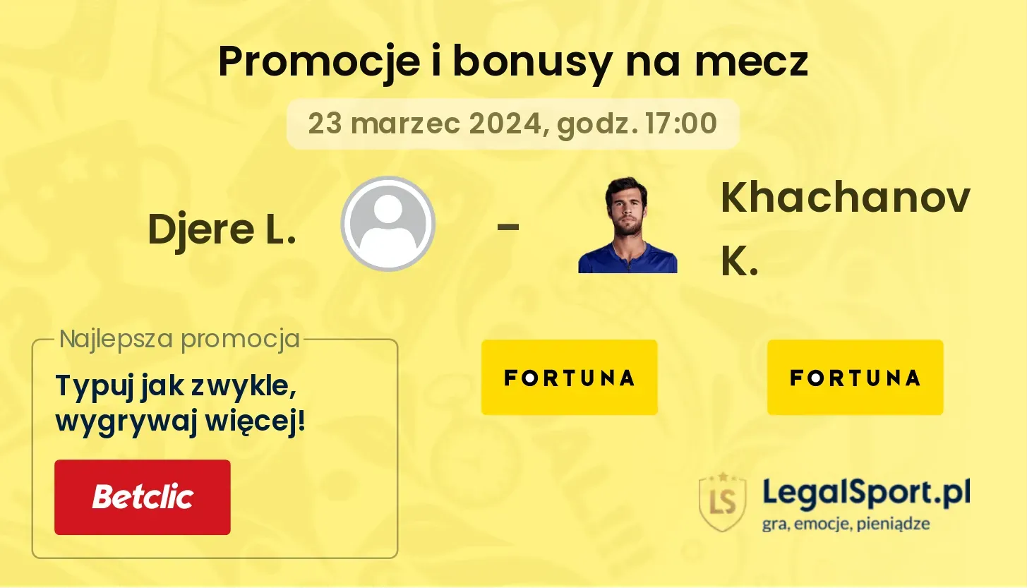 Djere L. - Khachanov K. promocje bonusy na mecz