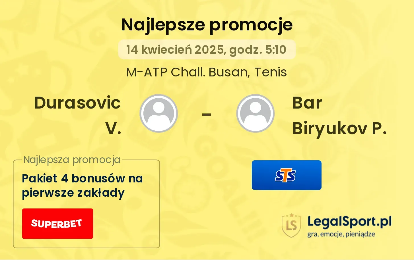 Durasovic V. - Bar Biryukov P. promocje bukmacherskie