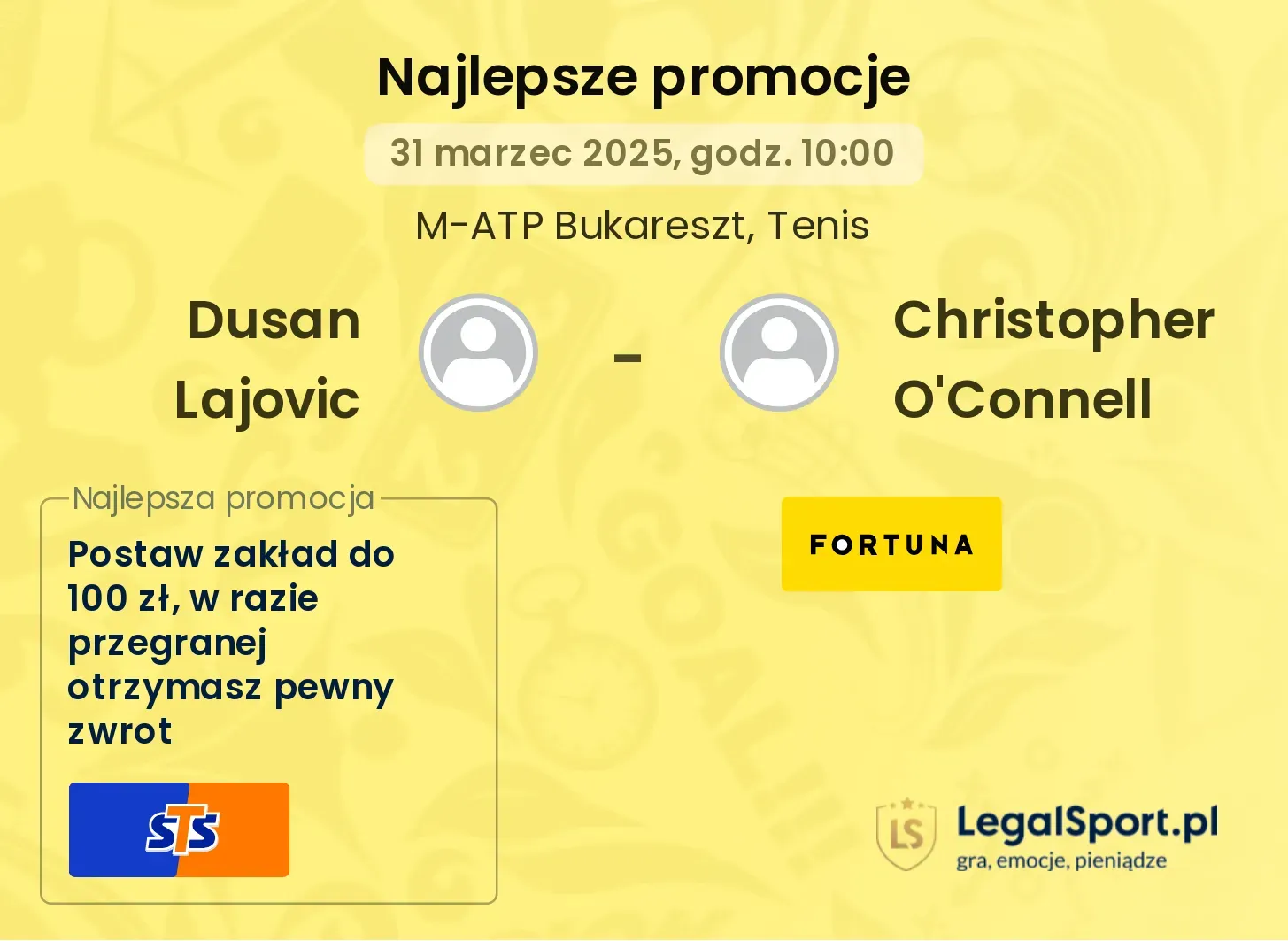 Dusan Lajovic - Christopher O'Connell promocje u bukmacherów