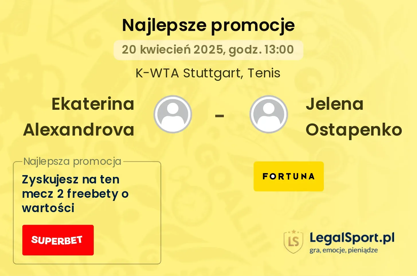 Ekaterina Alexandrova - Jelena Ostapenko promocje u bukmacherów