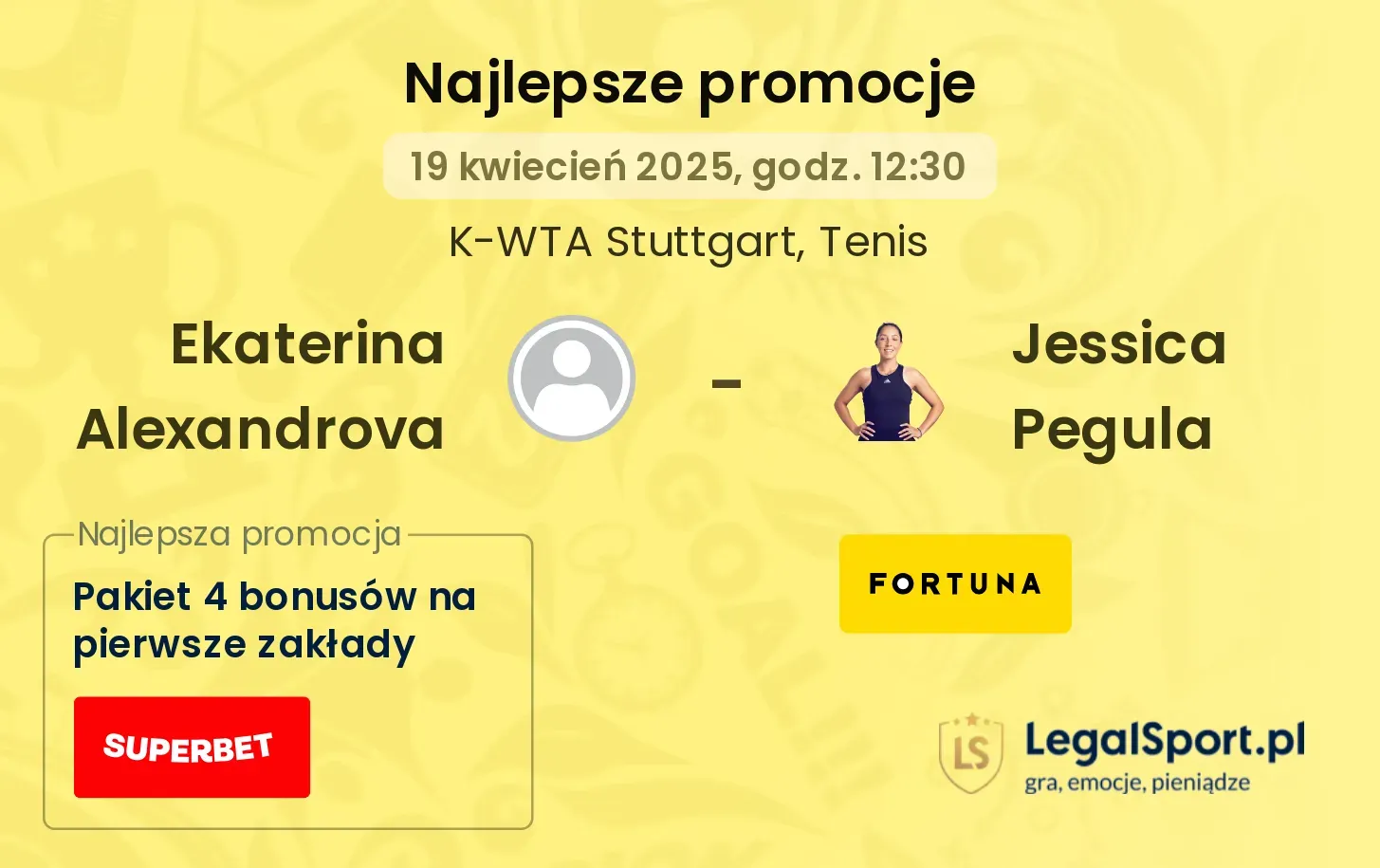 Ekaterina Alexandrova - Jessica Pegula promocje u bukmacherów