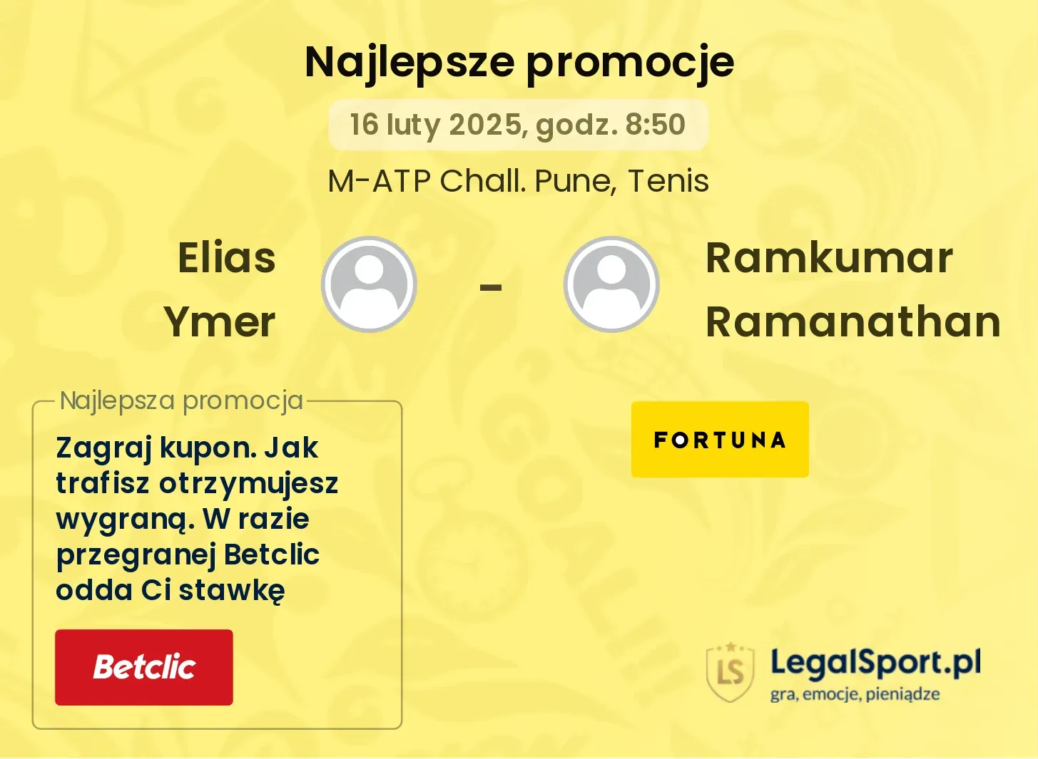 Elias Ymer - Ramkumar Ramanathan promocje u bukmacherów