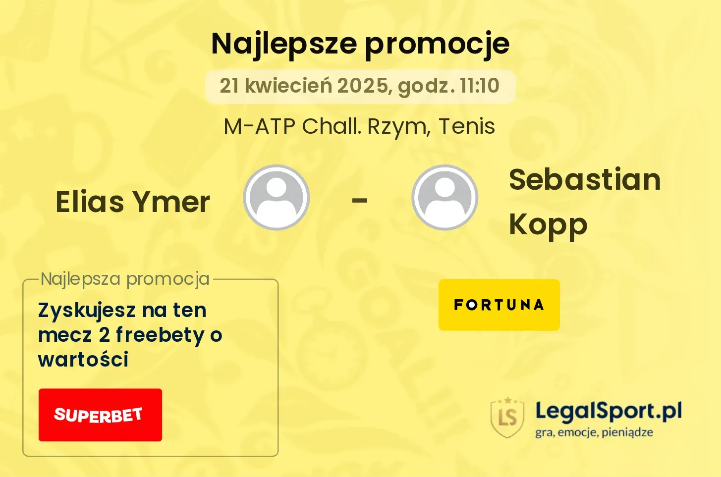 Elias Ymer - Sebastian Kopp promocje u bukmacherów