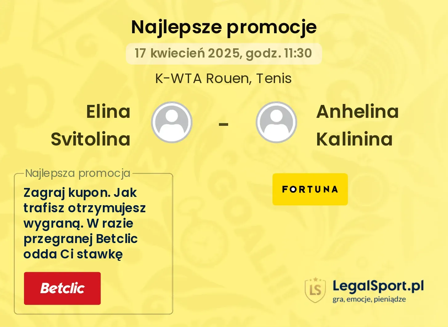 Elina Svitolina - Anhelina Kalinina promocje u bukmacherów