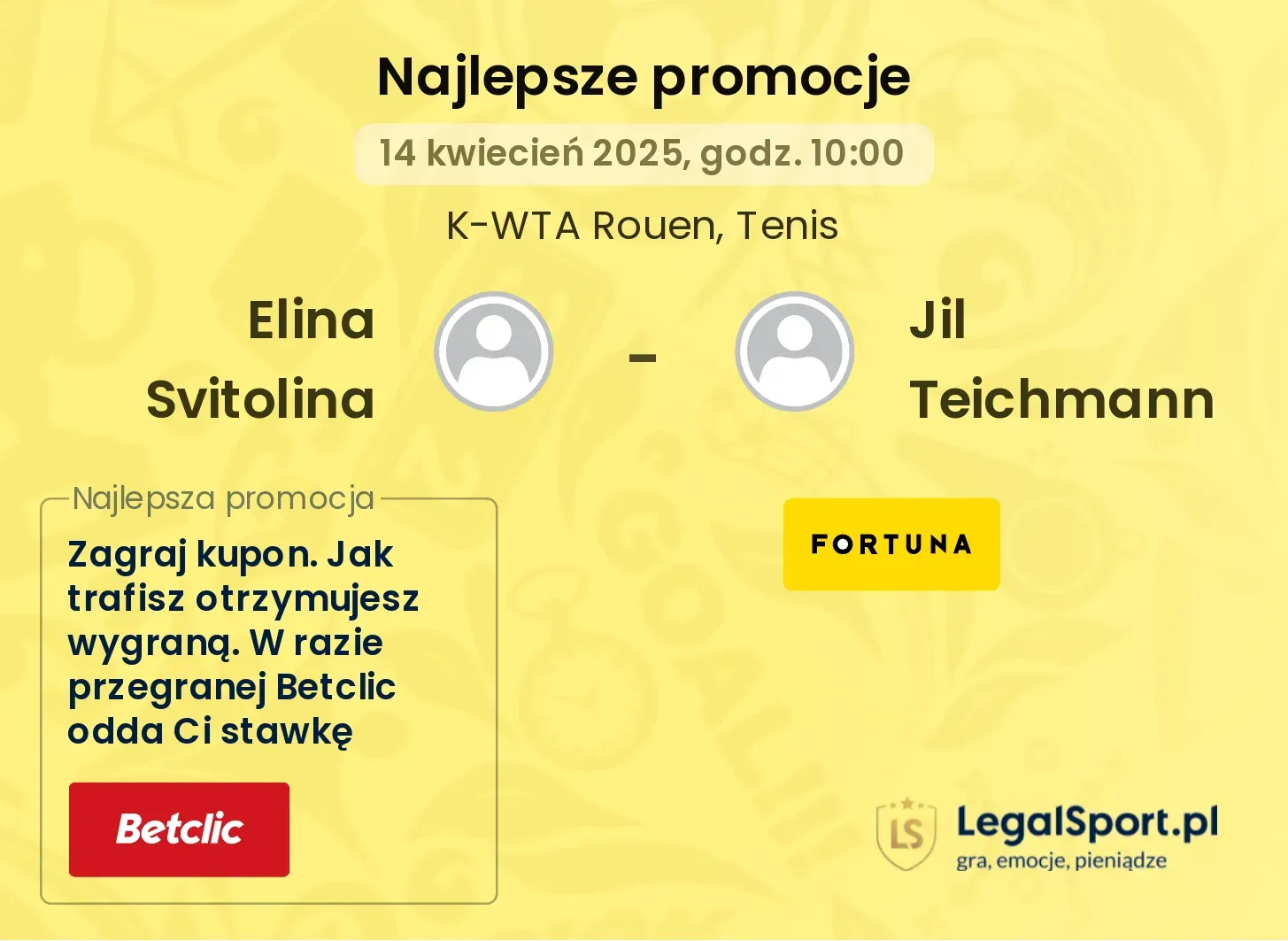 Elina Svitolina - Jil Teichmann promocje u bukmacherów
