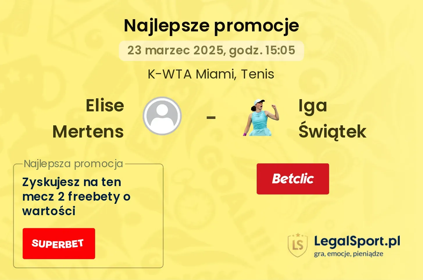 Elise Mertens - Iga Świątek promocje u bukmacherów